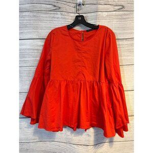 Harlowe & Graham Red Bell Sleeve Peplum Top Size M